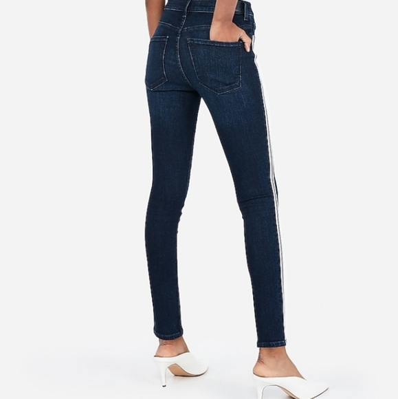 Express high rise dark wash ankle jeans with gold and white stripe, 4 regular - Picture 12 of 14